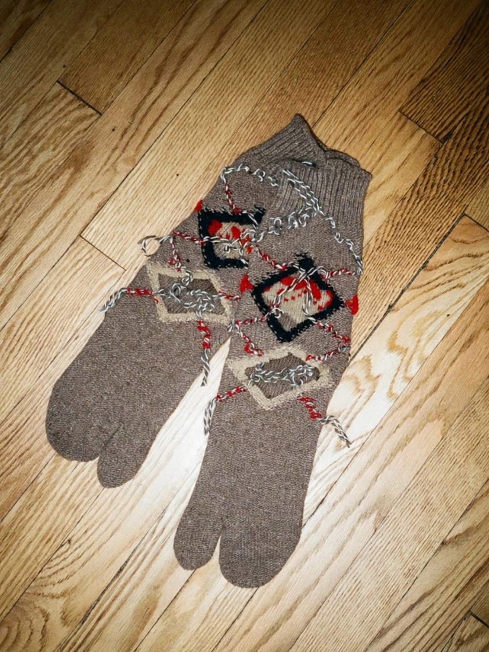 Maison Martin Margiela Brown Tabi Cut-out Distressed Intarsia Knit Socks M